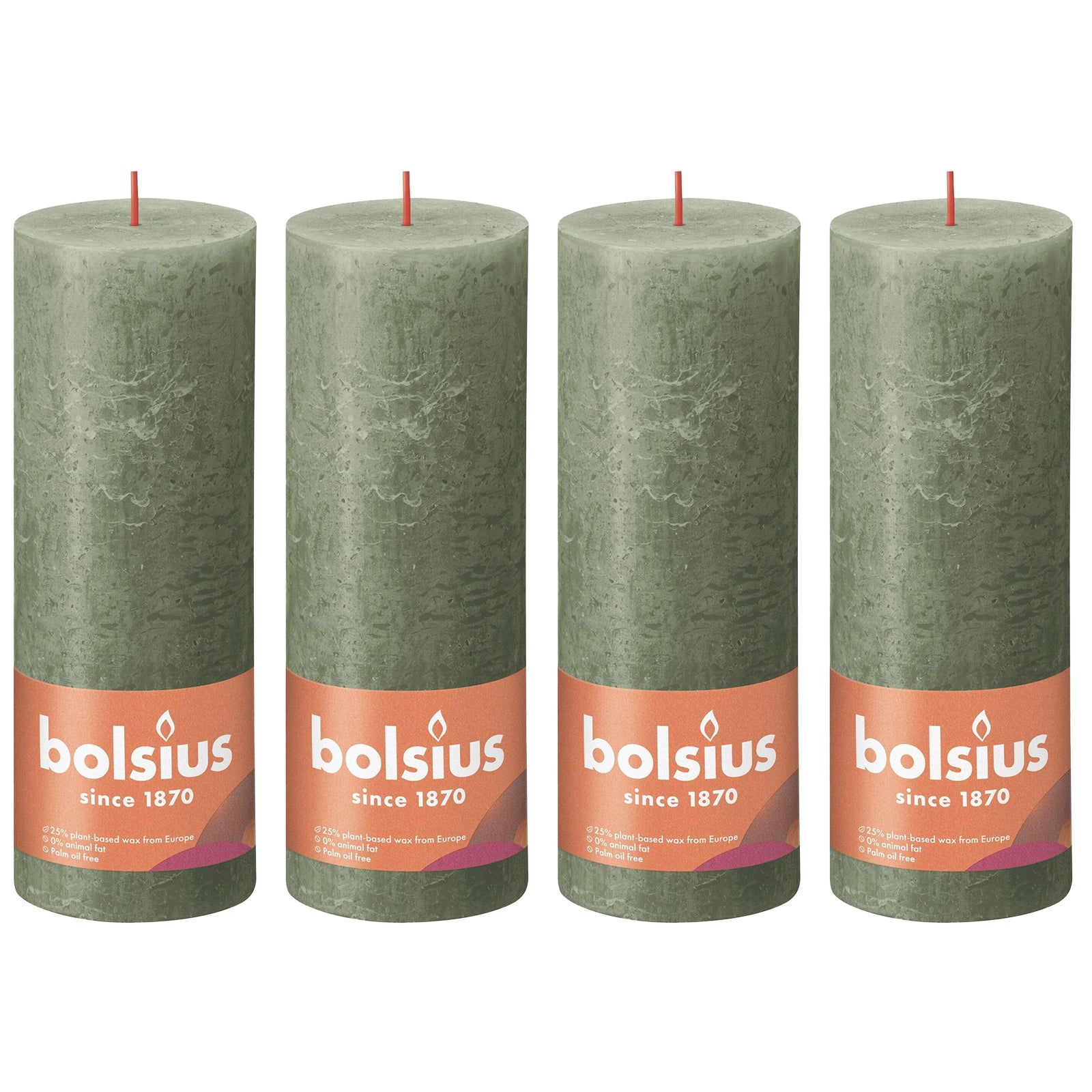 4er-Set Stumpenkerze - Höhe 19 cm - Durchmesser 6,8 cm - Rustik - Olivgrün