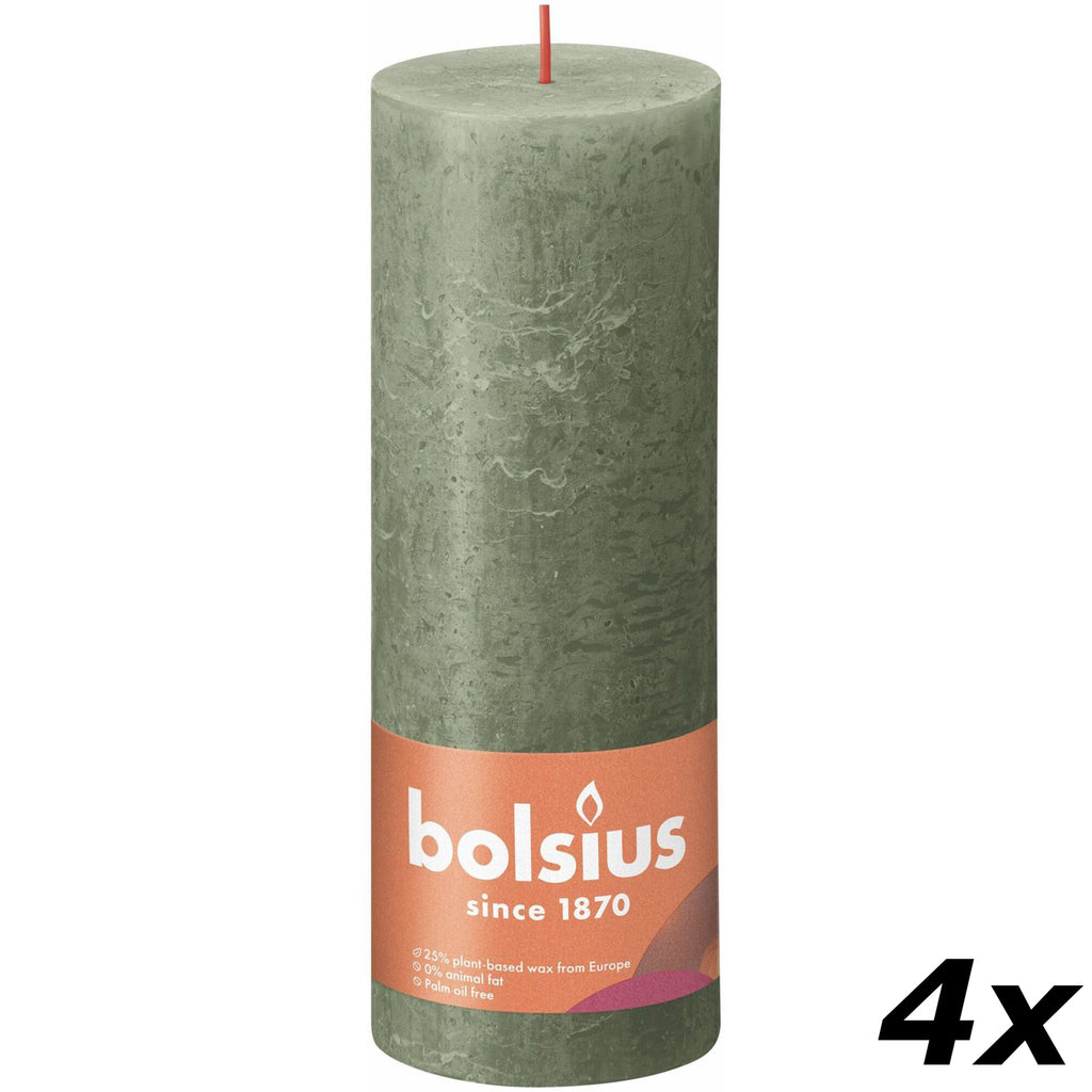 4er-Set Stumpenkerze - Höhe 19 cm - Durchmesser 6,8 cm - Rustik - Olivgrün