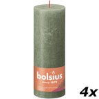 4er-Set Stumpenkerze - Höhe 19 cm - Durchmesser 6,8 cm - Rustik - Olivgrün