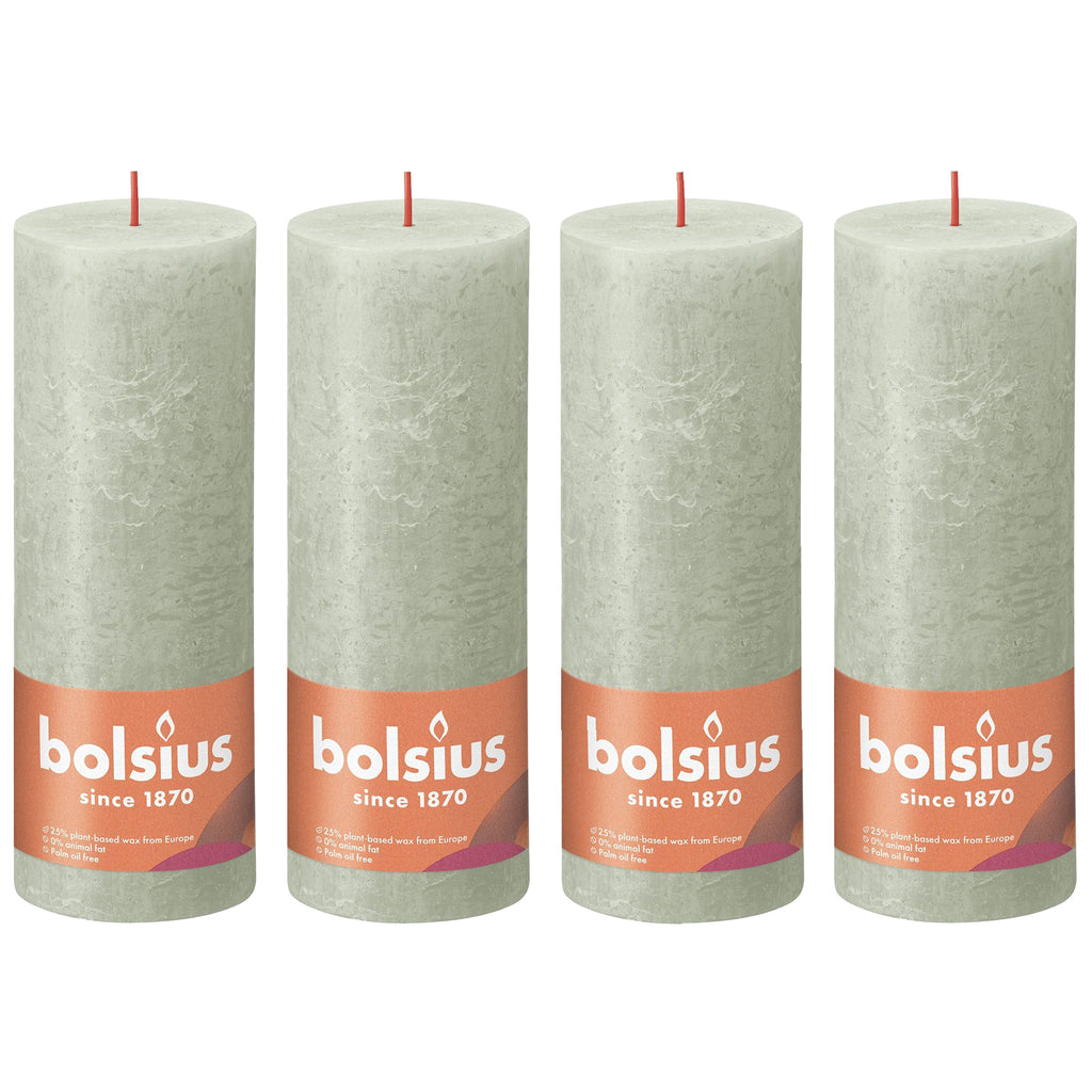 4er-Set Stumpenkerze - Höhe 19 cm - Durchmesser 6,8 cm - Rustik - Nebliges Grün
