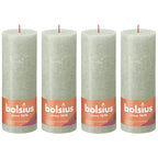 4er-Set Stumpenkerze - Höhe 19 cm - Durchmesser 6,8 cm - Rustik - Nebliges Grün