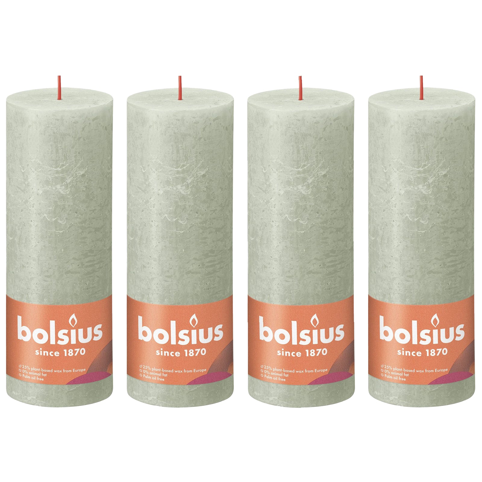 4er-Set Stumpenkerze - Höhe 19 cm - Durchmesser 6,8 cm - Rustik - Nebliges Grün