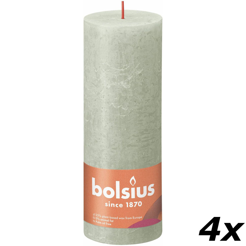 4er-Set Stumpenkerze - Höhe 19 cm - Durchmesser 6,8 cm - Rustik - Nebliges Grün