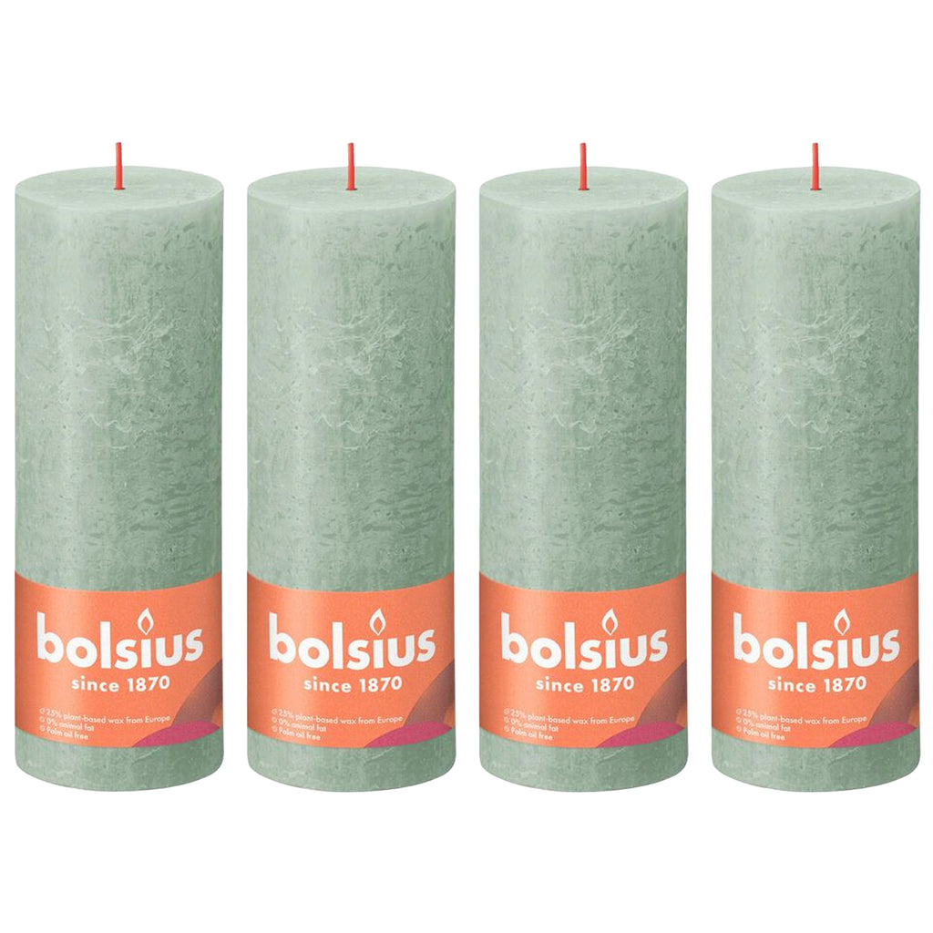 4er-Set Stumpenkerze - Höhe 19 cm - Durchmesser 6,8 cm - Rustik - Jade Grün