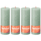 4er-Set Stumpenkerze - Höhe 19 cm - Durchmesser 6,8 cm - Rustik - Jade Grün