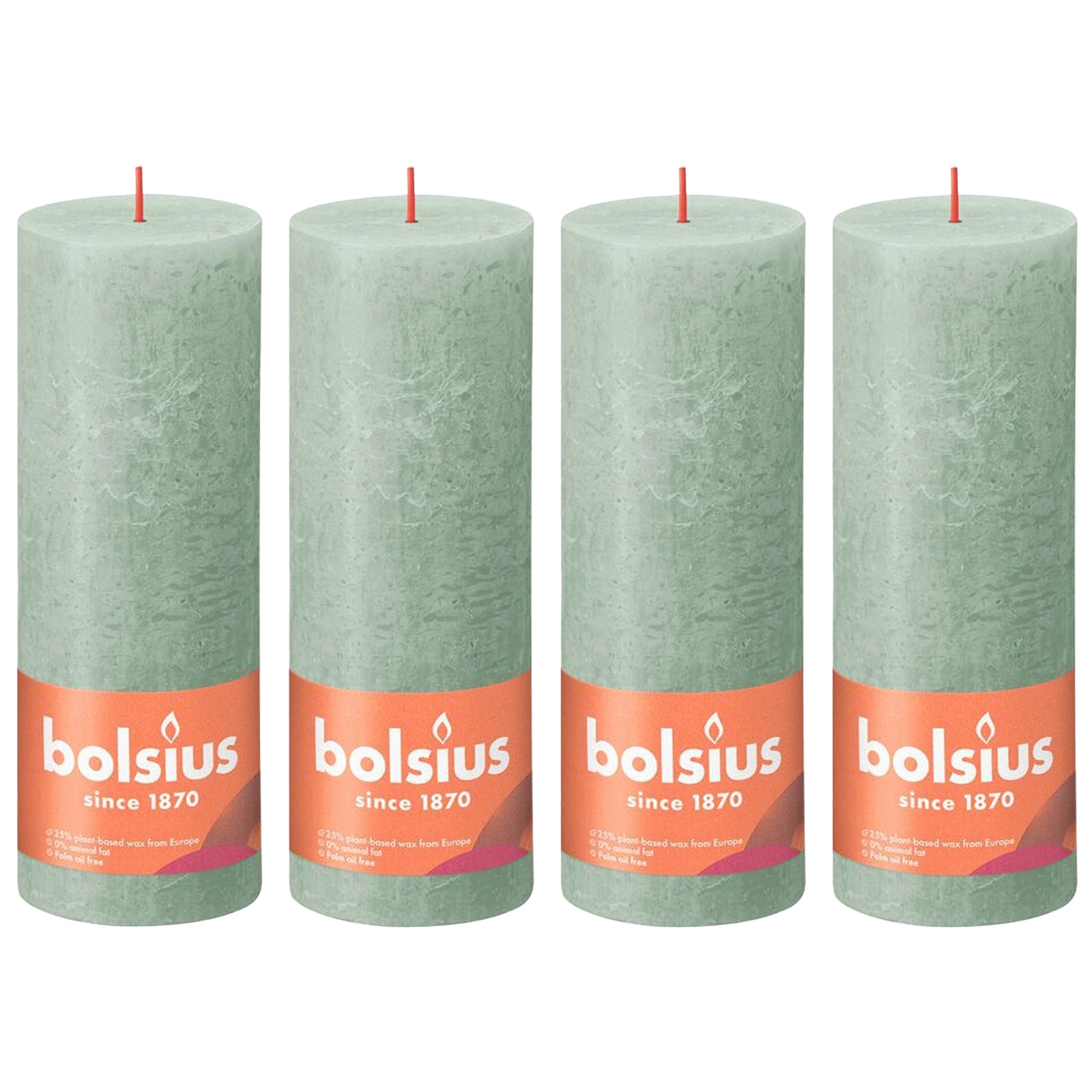 Set of 4 pillar candles - Height 19 cm - Diameter 6.8 cm - Rustic - Jade Green