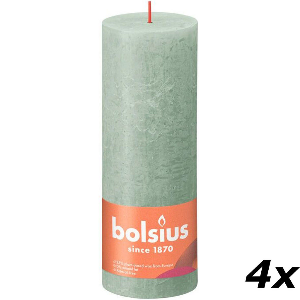 4er-Set Stumpenkerze - Höhe 19 cm - Durchmesser 6,8 cm - Rustik - Jade Grün