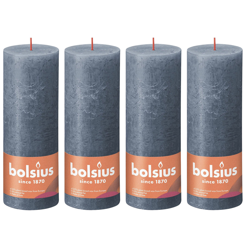 4er-Set Stumpenkerze - Höhe 19 cm - Durchmesser 6,8 cm - Rustik - Hortensienblau