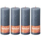 4er-Set Stumpenkerze - Höhe 19 cm - Durchmesser 6,8 cm - Rustik - Hortensienblau