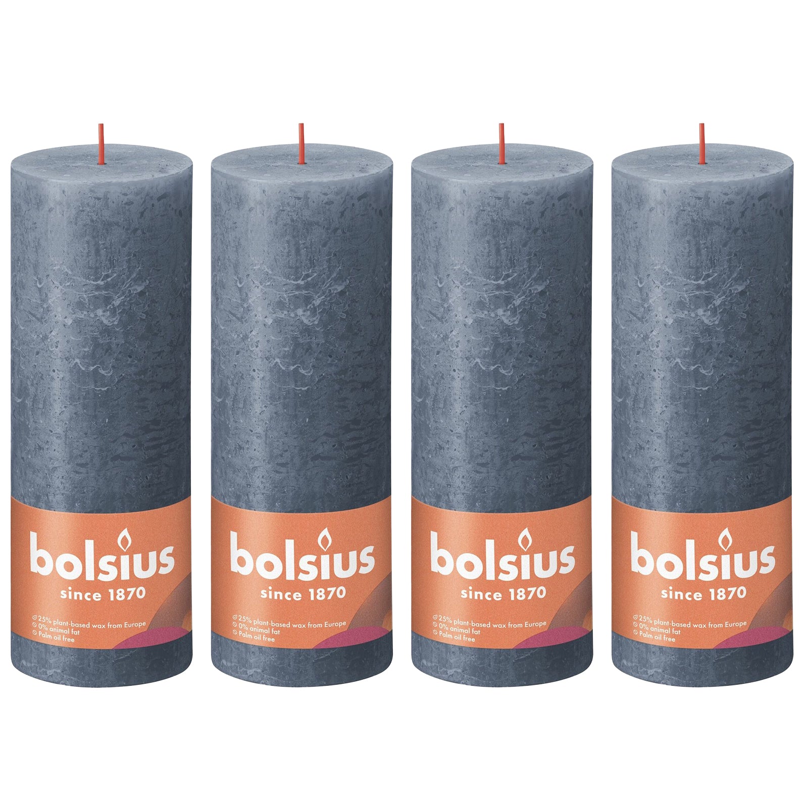 4er-Set Stumpenkerze - Höhe 19 cm - Durchmesser 6,8 cm - Rustik - Hortensienblau