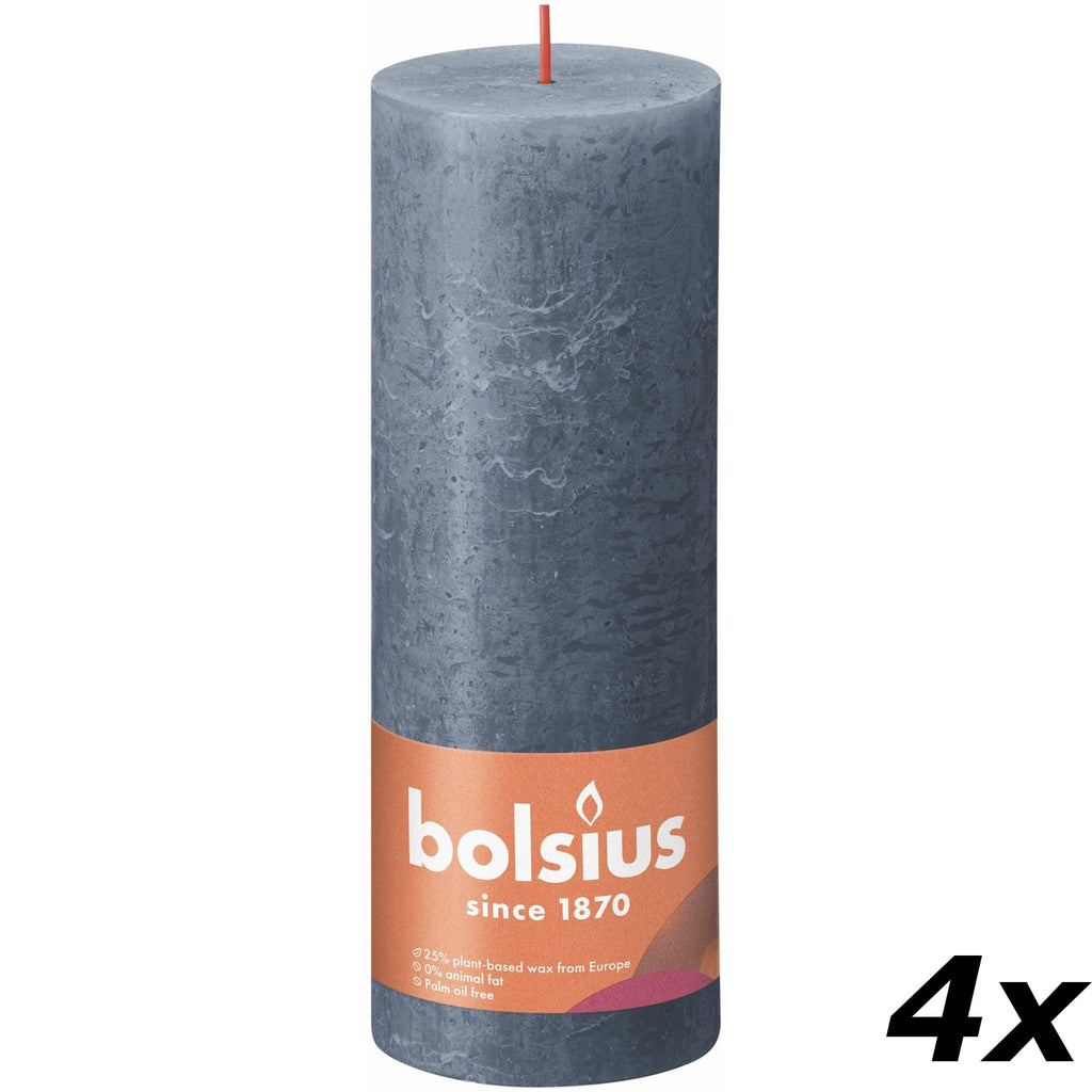 4er-Set Stumpenkerze - Höhe 19 cm - Durchmesser 6,8 cm - Rustik - Hortensienblau