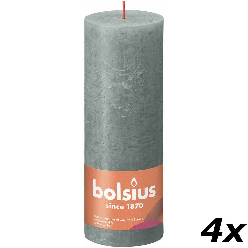 Ensemble de 4 bougies piliers - Hauteur 19 cm - Diamètre 6,8 cm - Style rustique - Eucalyptus