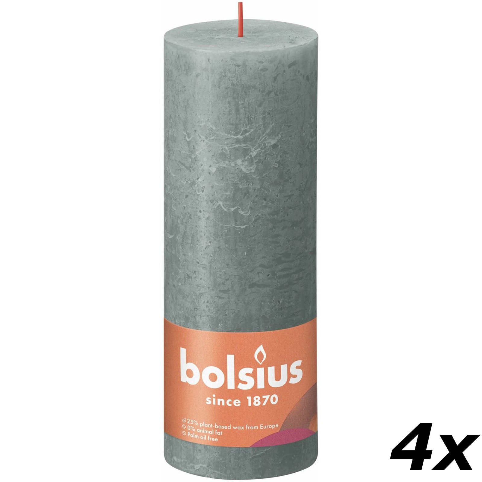 Ensemble de 4 bougies piliers - Hauteur 19 cm - Diamètre 6,8 cm - Style rustique - Eucalyptus