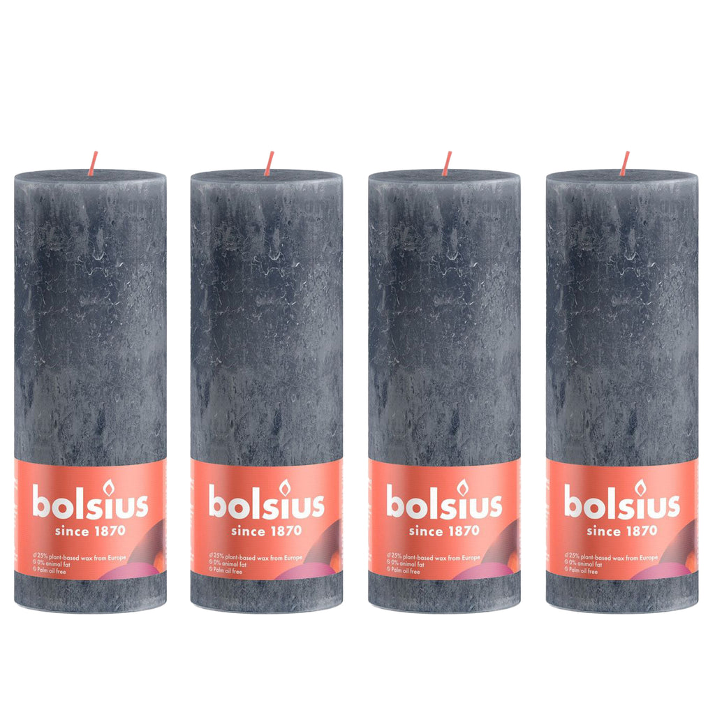 4er-Set Stumpenkerze - Höhe 19 cm - Durchmesser 6,8 cm - Rustik - Schieferblau