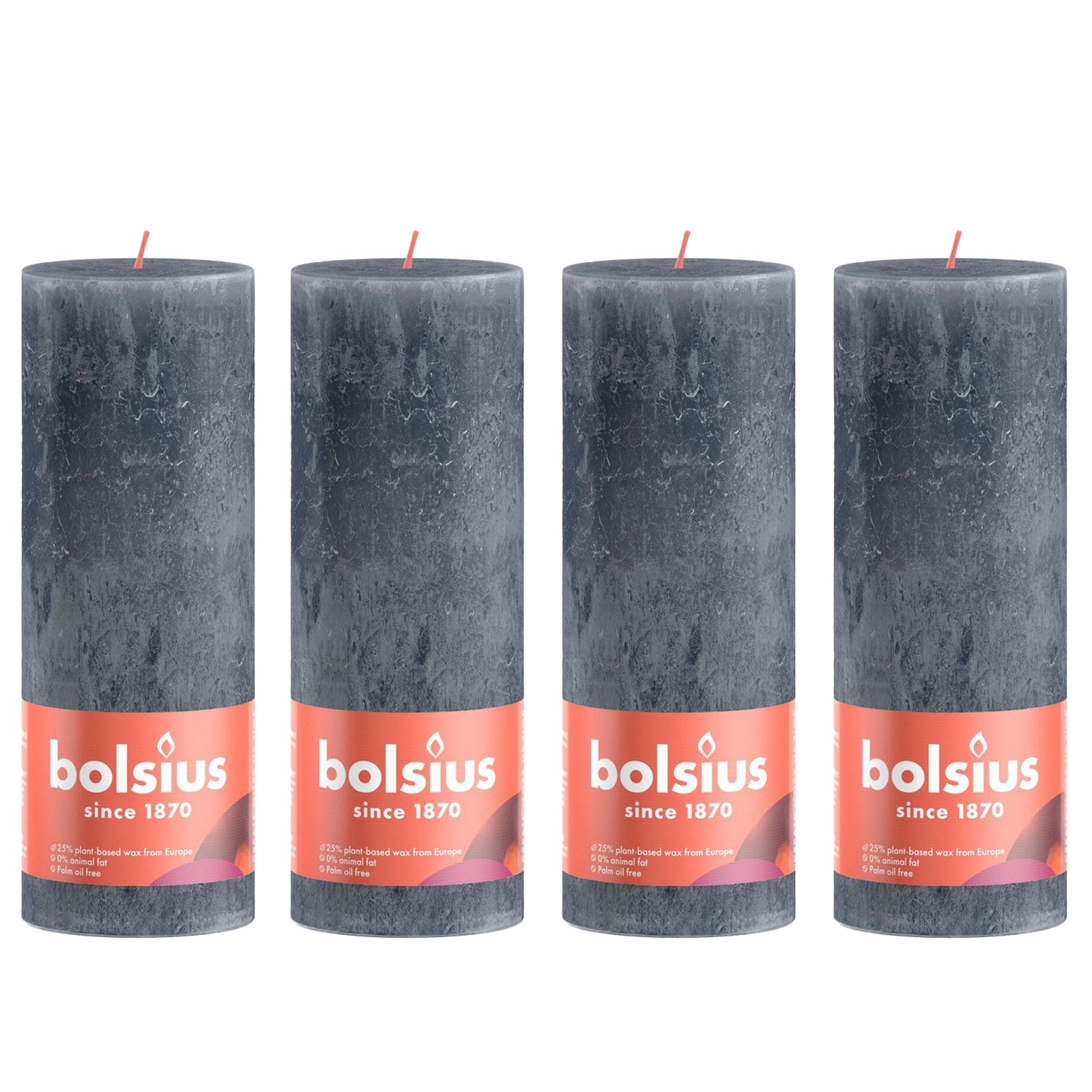 4er-Set Stumpenkerze - Höhe 19 cm - Durchmesser 6,8 cm - Rustik - Schieferblau