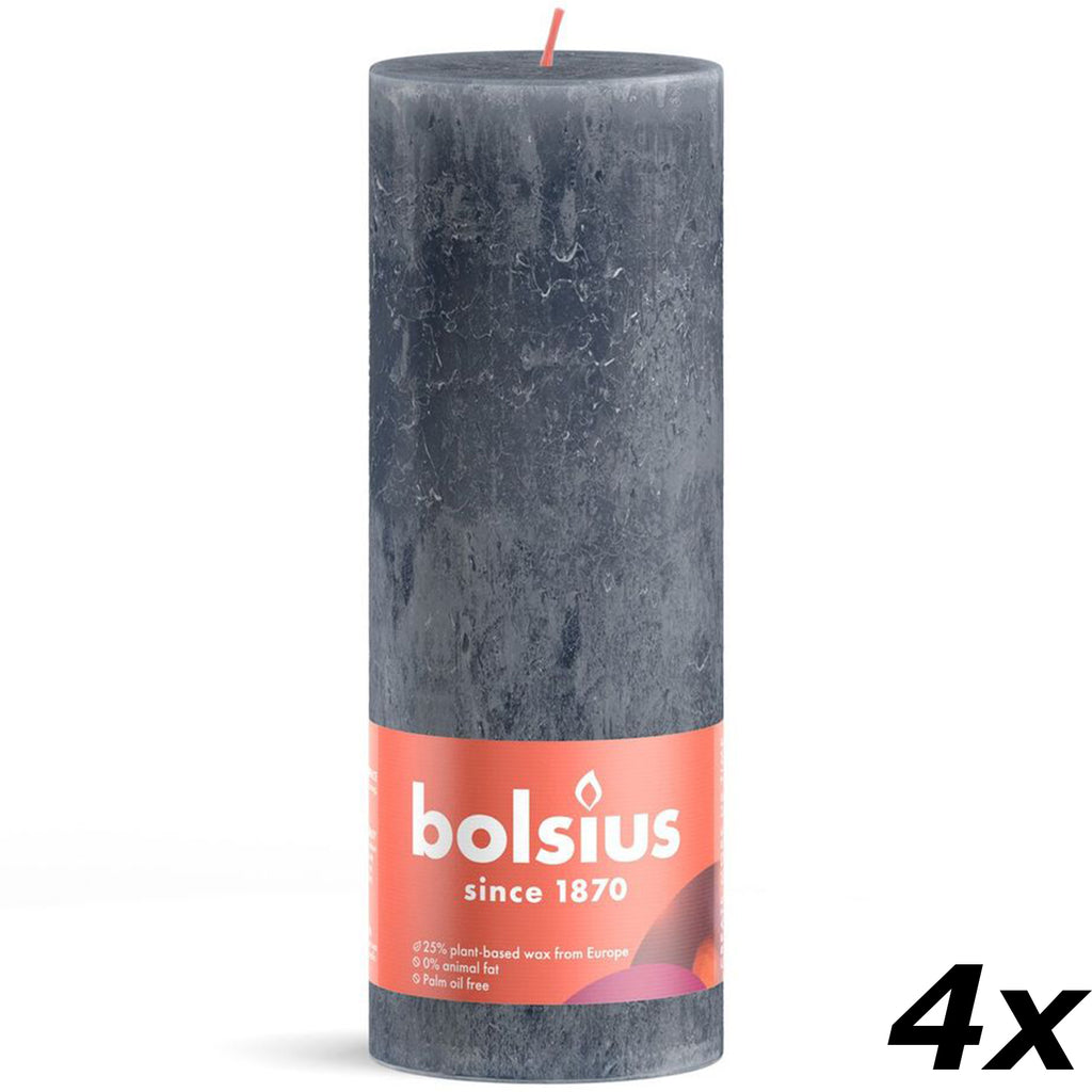 4er-Set Stumpenkerze - Höhe 19 cm - Durchmesser 6,8 cm - Rustik - Schieferblau