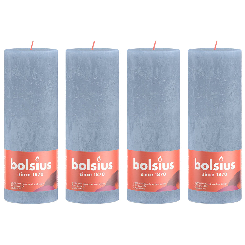4er-Set Stumpenkerze - Höhe 19 cm - Durchmesser 6,8 cm - Rustik - Himmelblau
