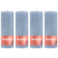 Lot de 4 bougies piliers - Hauteur 19 cm - Diamètre 6,8 cm - Style rustique - Bleu ciel