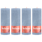 Lot de 4 bougies piliers - Hauteur 19 cm - Diamètre 6,8 cm - Style rustique - Bleu ciel