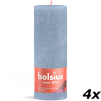 Lot de 4 bougies piliers - Hauteur 19 cm - Diamètre 6,8 cm - Style rustique - Bleu ciel