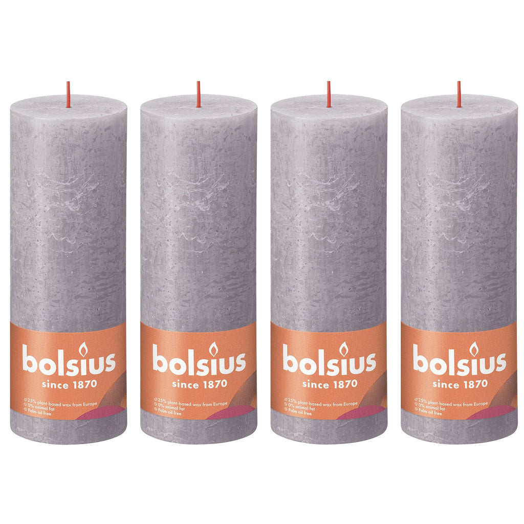 Lot de 4 bougies piliers - Hauteur 19 cm - Diamètre 6,8 cm - Style rustique - Lavande givrée