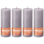 Lot de 4 bougies piliers - Hauteur 19 cm - Diamètre 6,8 cm - Style rustique - Lavande givrée