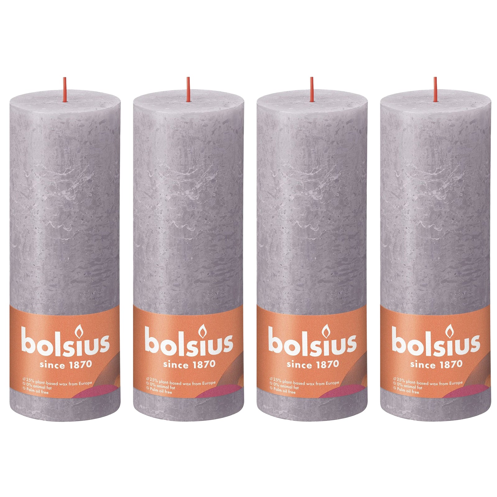 Lot de 4 bougies piliers - Hauteur 19 cm - Diamètre 6,8 cm - Style rustique - Lavande givrée