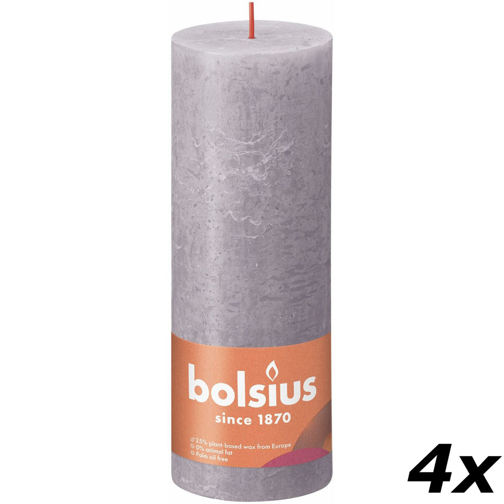 Lot de 4 bougies piliers - Hauteur 19 cm - Diamètre 6,8 cm - Style rustique - Lavande givrée