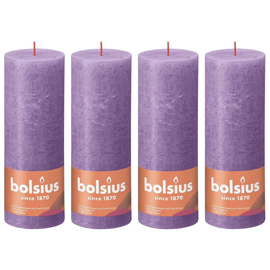 4er-Set Stumpenkerze - Höhe 19 cm - Durchmesser 6,8 cm - Rustik - Blühendes Veilchen