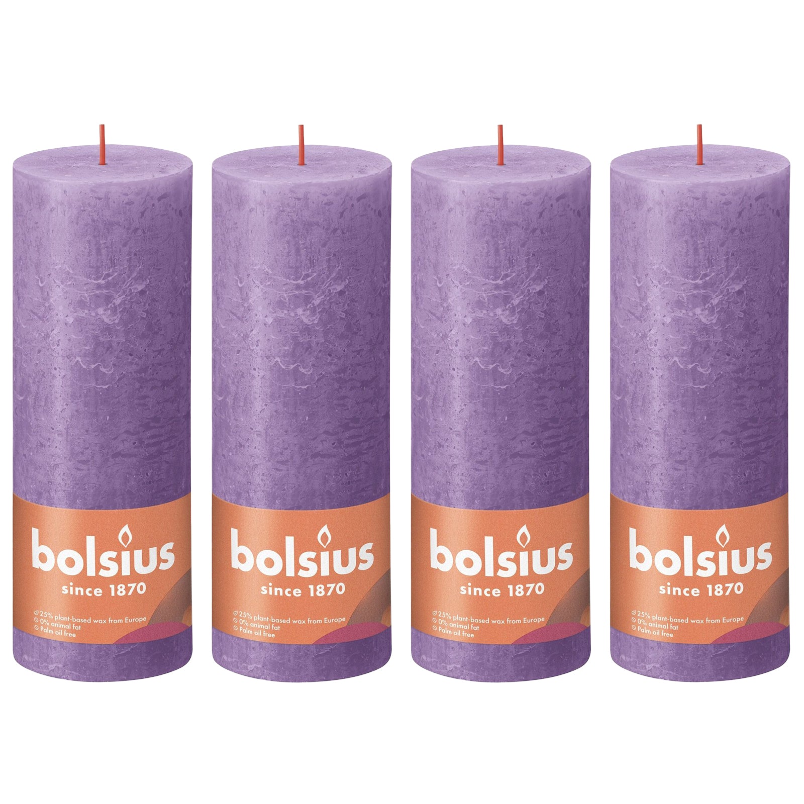 4er-Set Stumpenkerze - Höhe 19 cm - Durchmesser 6,8 cm - Rustik - Blühendes Veilchen