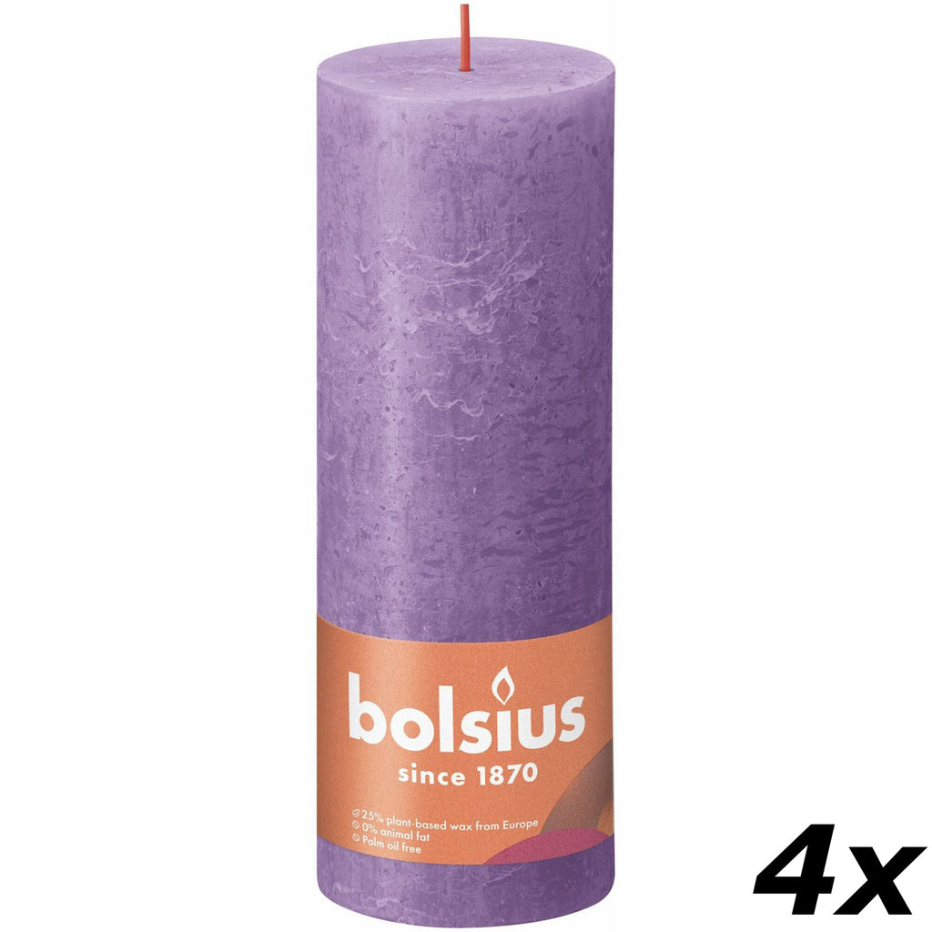 4er-Set Stumpenkerze - Höhe 19 cm - Durchmesser 6,8 cm - Rustik - Blühendes Veilchen