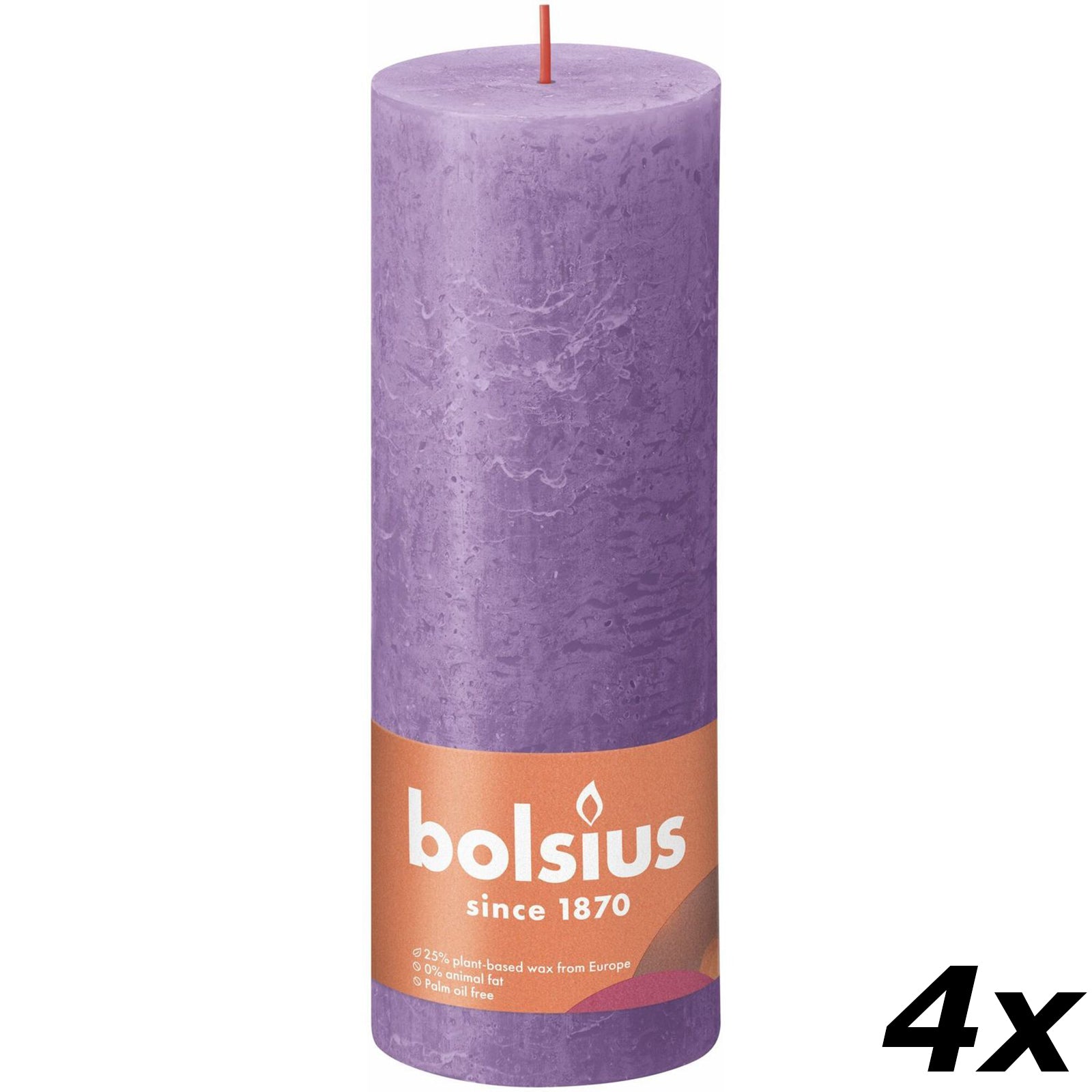 4er-Set Stumpenkerze - Höhe 19 cm - Durchmesser 6,8 cm - Rustik - Blühendes Veilchen