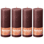 4er-Set Stumpenkerze - Höhe 19 cm - Durchmesser 6,8 cm - Rustik - Samtrot