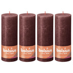 Ensemble de 4 bougies piliers - Hauteur 19 cm - Diamètre 6,8 cm - Style rustique - Rouge velours