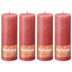 4er-Set Stumpenkerze - Höhe 19 cm - Durchmesser 6,8 cm - Rustik - Rosa Blüte