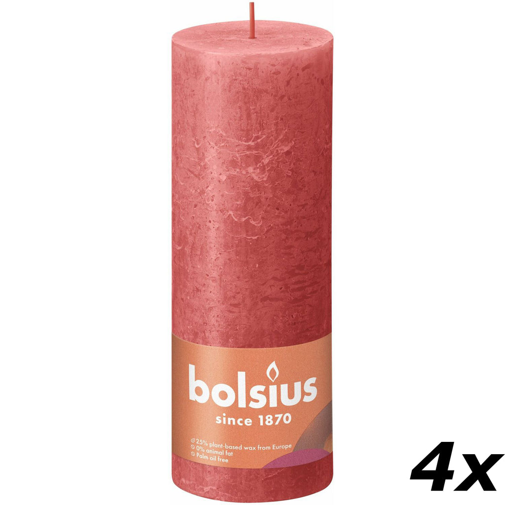 4er-Set Stumpenkerze - Höhe 19 cm - Durchmesser 6,8 cm - Rustik - Rosa Blüte