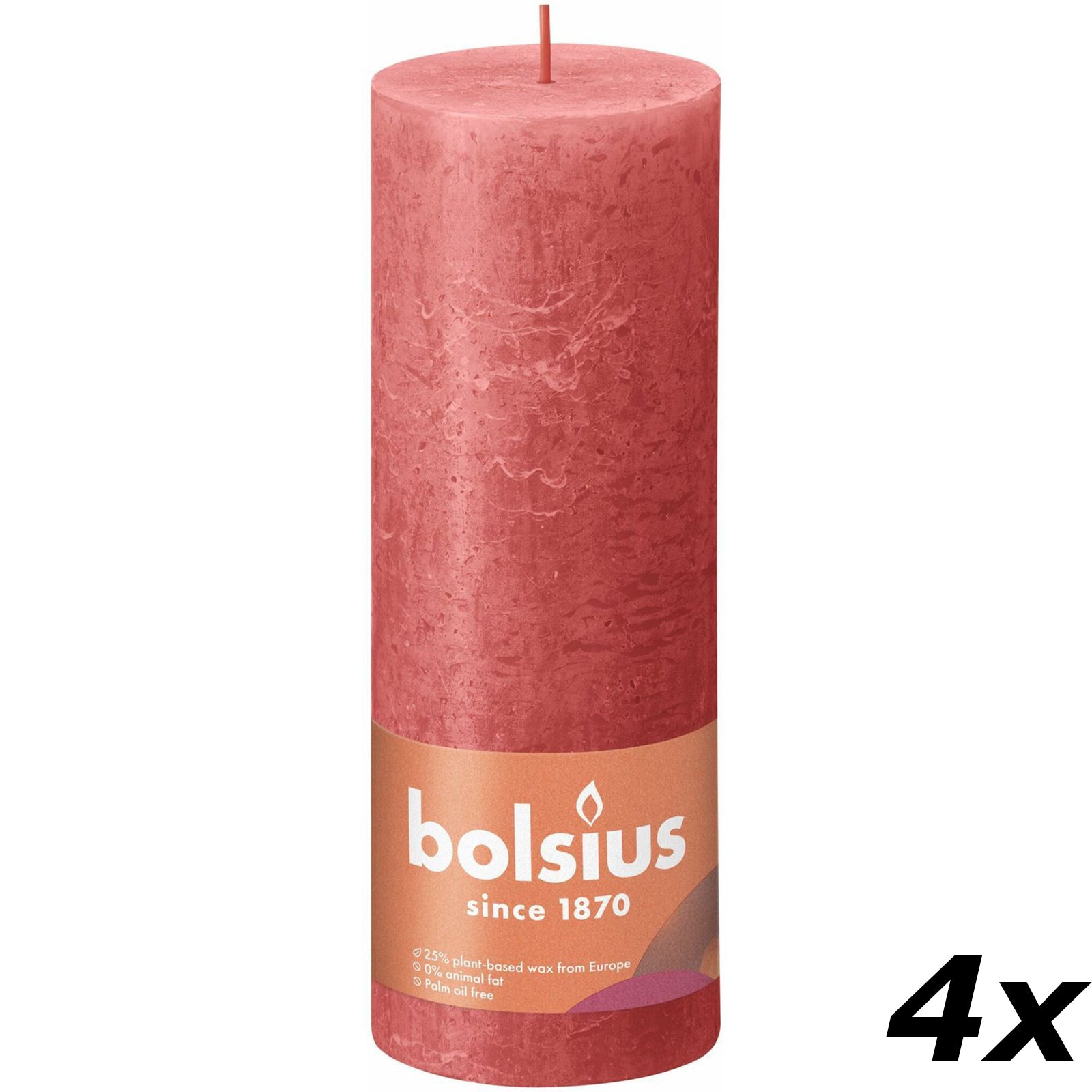 4er-Set Stumpenkerze - Höhe 19 cm - Durchmesser 6,8 cm - Rustik - Rosa Blüte