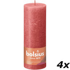 4er-Set Stumpenkerze - Höhe 19 cm - Durchmesser 6,8 cm - Rustik - Rosa Blüte