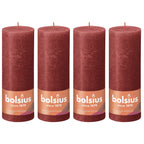 4er-Set Stumpenkerze - Höhe 19 cm - Durchmesser 6,8 cm - Rustik - Zartes Rot