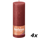 4er-Set Stumpenkerze - Höhe 19 cm - Durchmesser 6,8 cm - Rustik - Zartes Rot