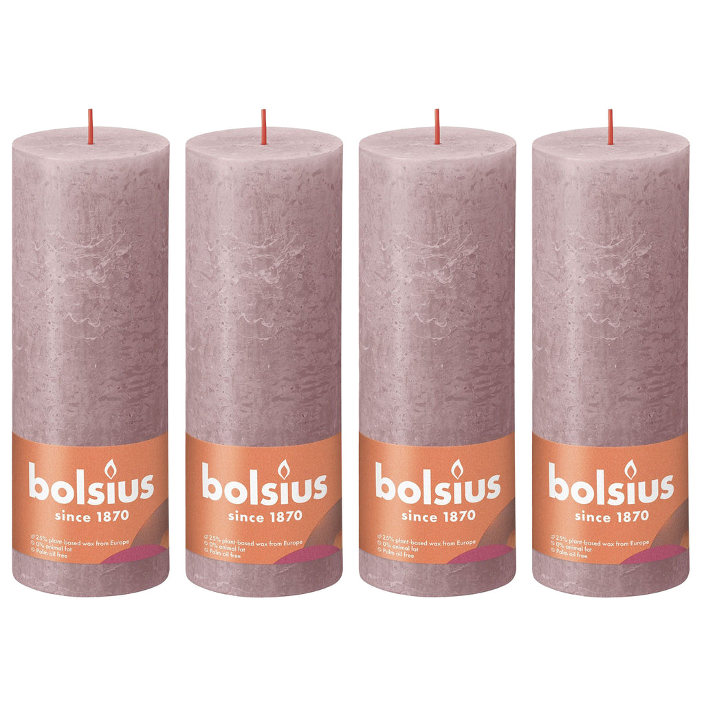 4er-Set Stumpenkerze - Höhe 19 cm - Durchmesser 6,8 cm - Rustik - Eschenrose