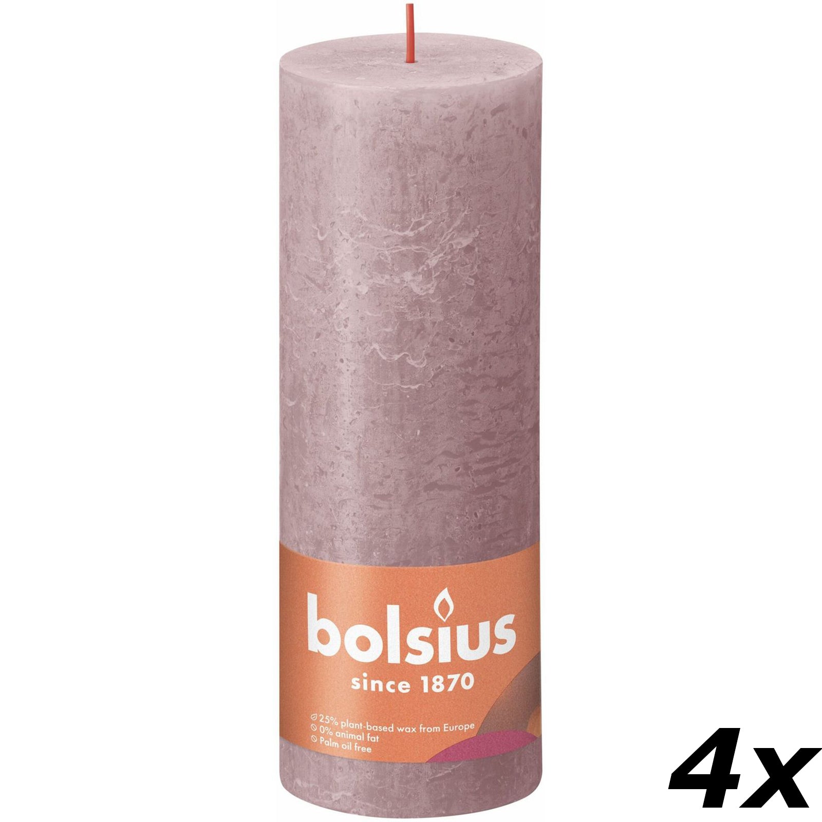 Ensemble de 4 bougies piliers - Hauteur 19 cm - Diamètre 6,8 cm - Style rustique - Rose cendré