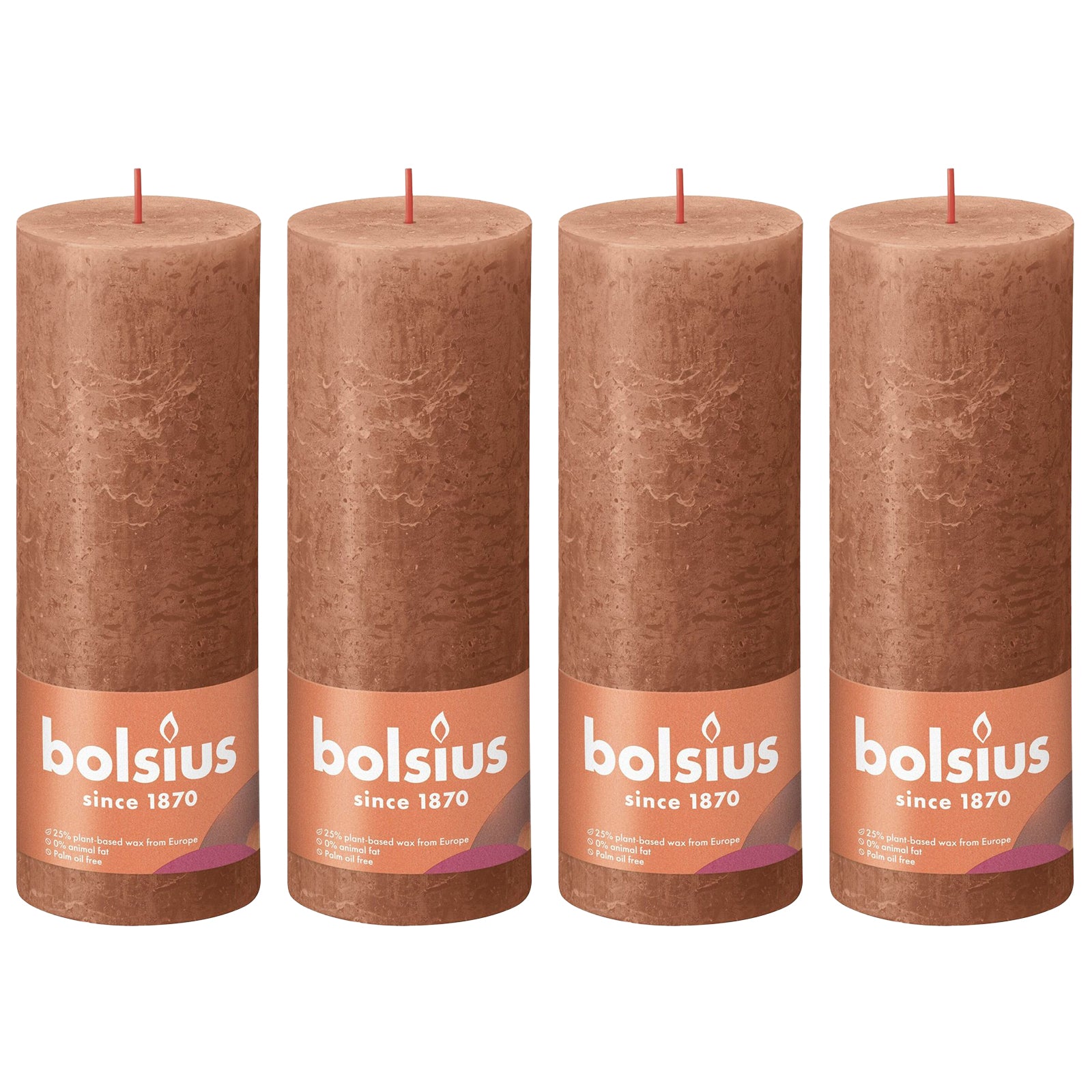 4er-Set Stumpenkerze - Höhe 19 cm - Durchmesser 6,8 cm - Rustik - Rostiges Rosa