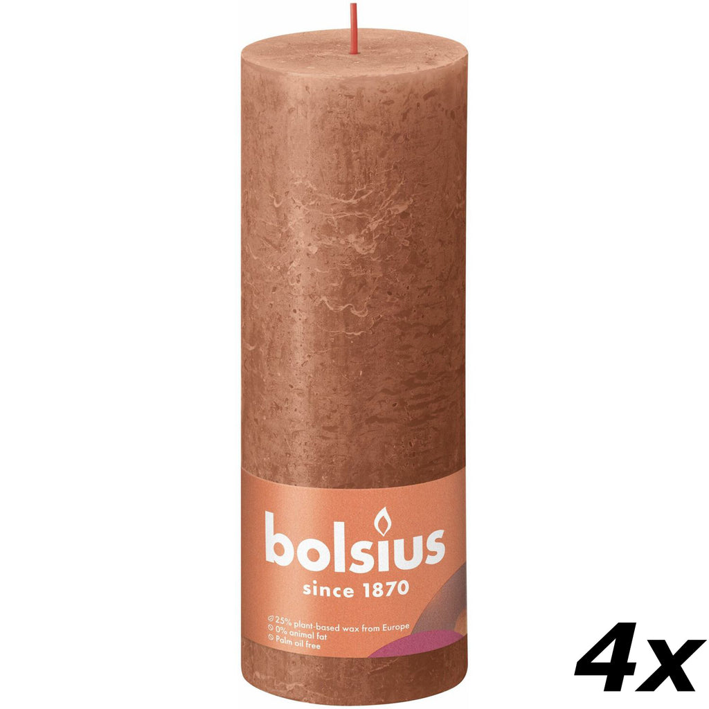 4er-Set Stumpenkerze - Höhe 19 cm - Durchmesser 6,8 cm - Rustik - Rostiges Rosa