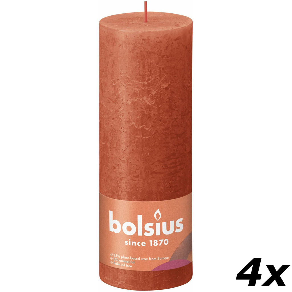 4er-Set Stumpenkerze - Höhe 19 cm - Durchmesser 6,8 cm - Rustik - Herbstliches Orange