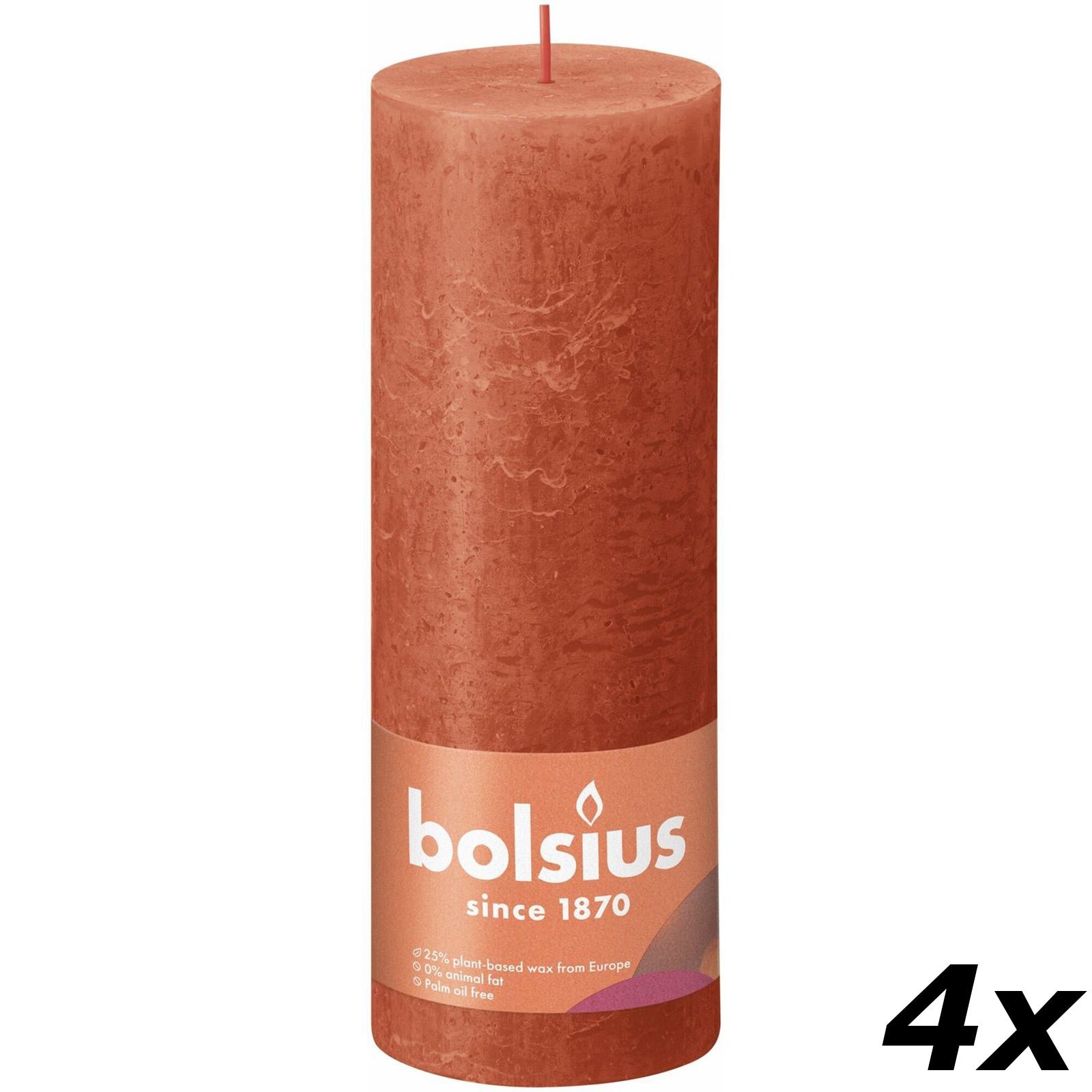 4er-Set Stumpenkerze - Höhe 19 cm - Durchmesser 6,8 cm - Rustik - Herbstliches Orange