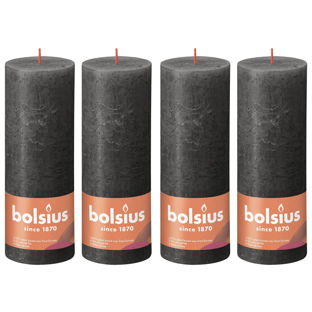 4er-Set Stumpenkerze - Höhe 19 cm - Durchmesser 6,8 cm - Rustik - Stürmisches Grau