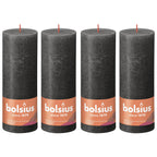 4er-Set Stumpenkerze - Höhe 19 cm - Durchmesser 6,8 cm - Rustik - Stürmisches Grau