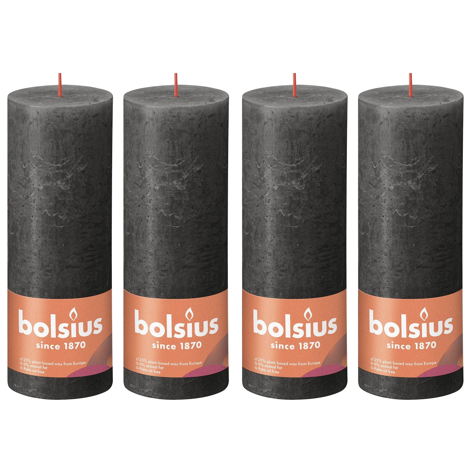 4er-Set Stumpenkerze - Höhe 19 cm - Durchmesser 6,8 cm - Rustik - Stürmisches Grau