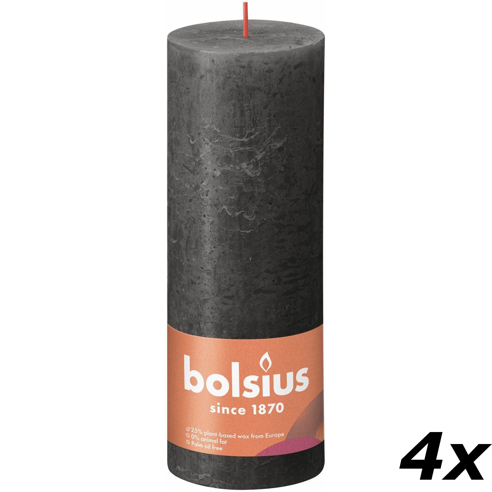 4er-Set Stumpenkerze - Höhe 19 cm - Durchmesser 6,8 cm - Rustik - Stürmisches Grau